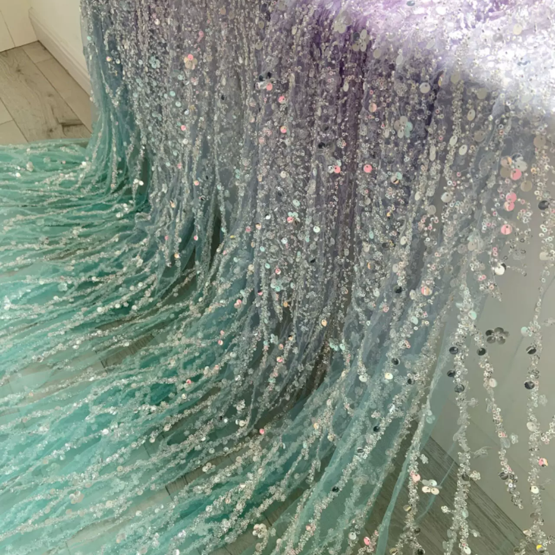 Sparkling Elegance: Gradient Sequin Mesh Fabric