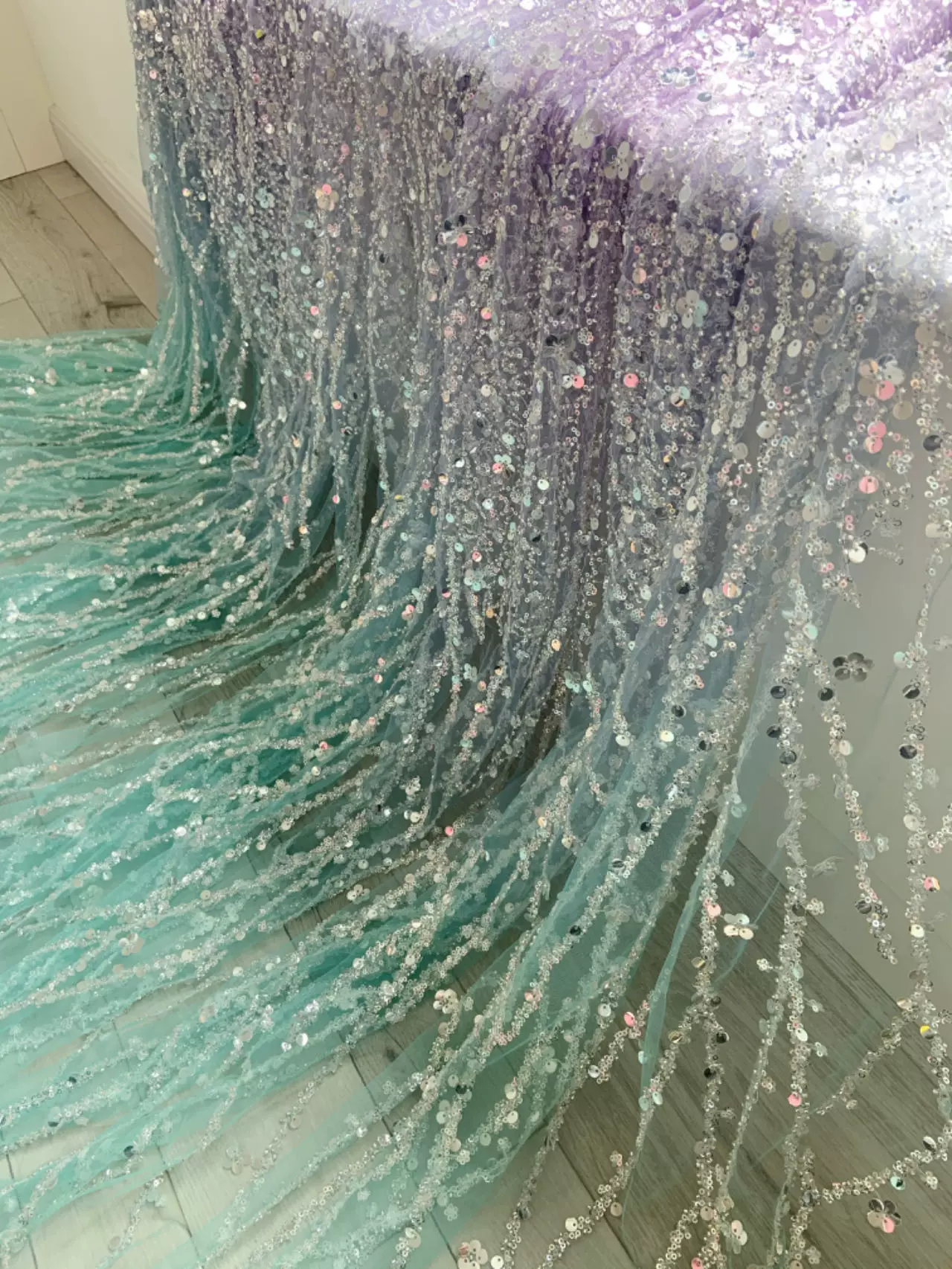 Sparkling Elegance: Gradient Sequin Mesh Fabric