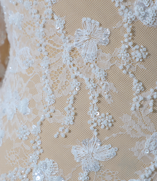 Elegant White Sequin and Beaded Floral Lace Fabric for Bridal Gowns and Couture Dresses