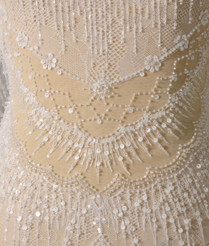 Luxury Sequin and Beaded Chantilly Lace Fabric with 3D Floral Design for Bridal and Evening Wear